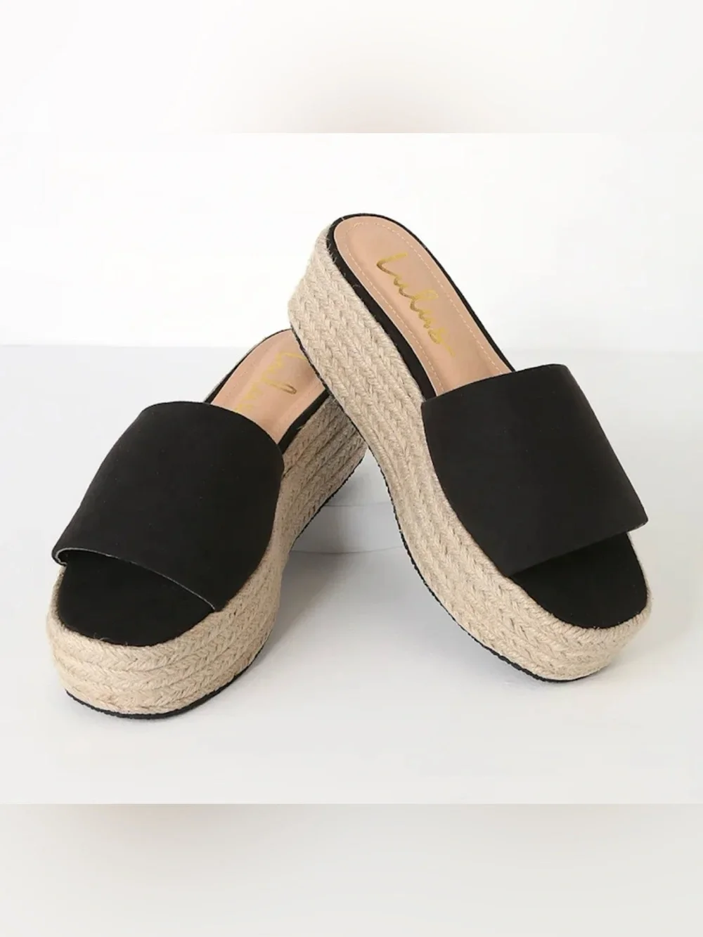 Lulu's Black Platform Espadrille Slide with Braided Sole
